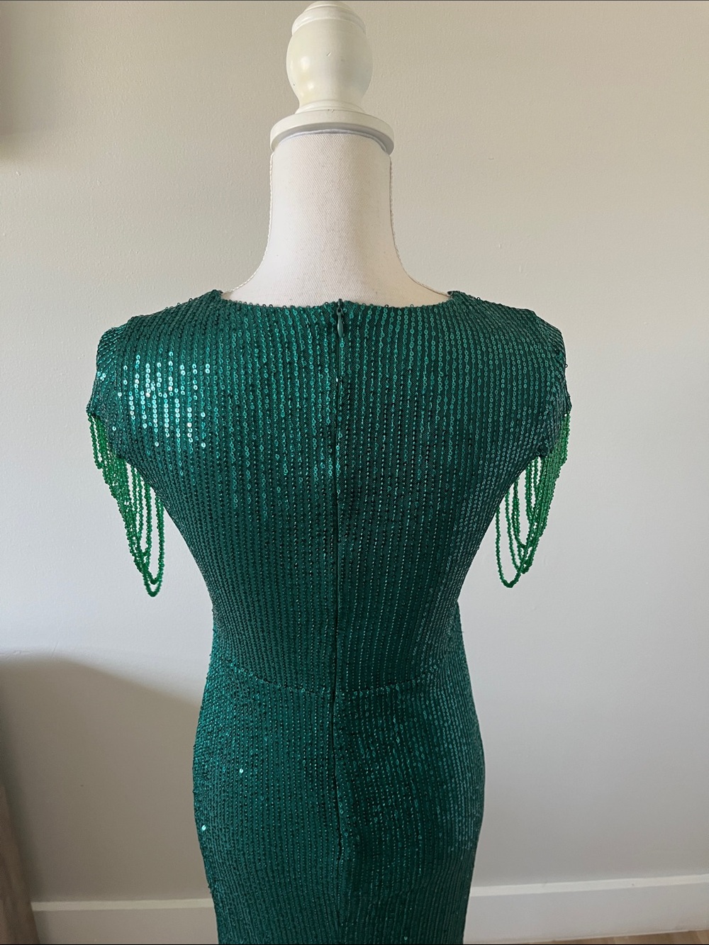 Emerald Green Sequin Fringe Maxi Dress - Picture 8 of 12